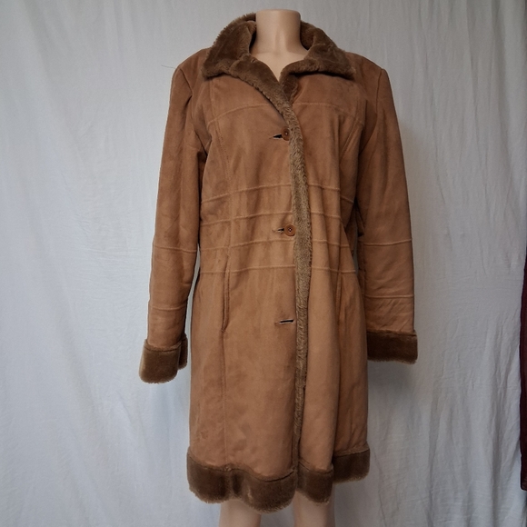 Alfani Outerwear Women Size L Tan Teddy Jacket with Faux Fur Accents - Picture 13 of 16